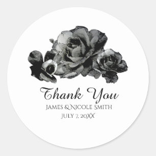 Black Watercolor Roses Elegant Wedding Favour Classic Round Sticker