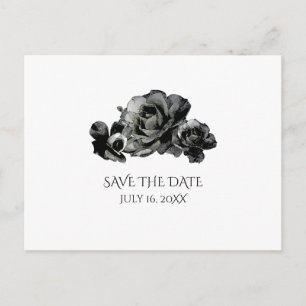 Black Watercolor Roses Wedding Save The Date Announcement Postcard