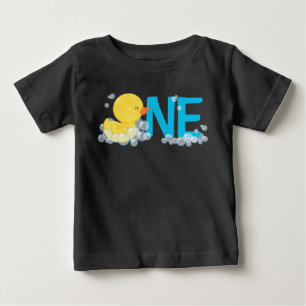 Black Watercolor Rubber Duck ONE 1st Birthday Baby T-Shirt