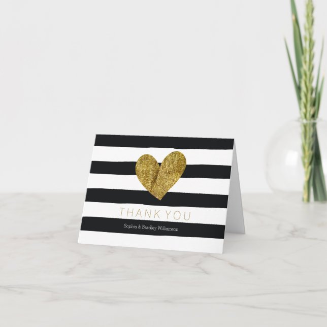 Black Watercolor Stripes Gold Heart Thank you (Front)