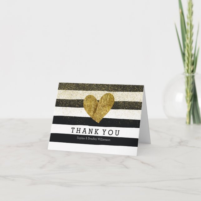 Black Watercolor Stripes Gold Heart Thank you (Front)