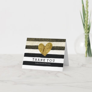Black Watercolor Stripes Gold Heart Thank you Card