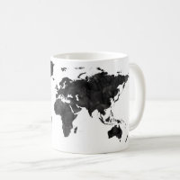 Black Watercolor World Map Traveller Gift Travel