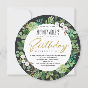 BLACK  WATERCOLOR WREATH FOLIAGE ANY AGE BIRTHDAY INVITATION