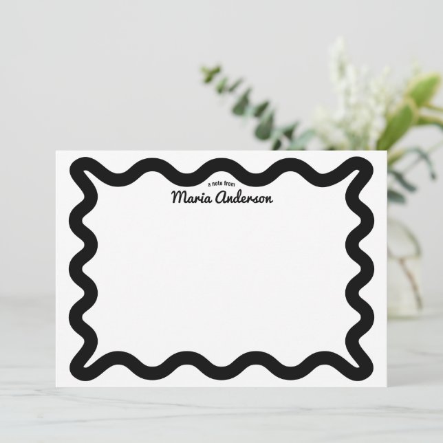 Black Wavy Border Personalised Card (Standing Front)