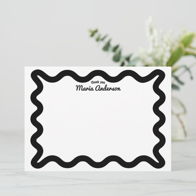 Black Wavy Border Personalised Thank You Card (Standing Front)