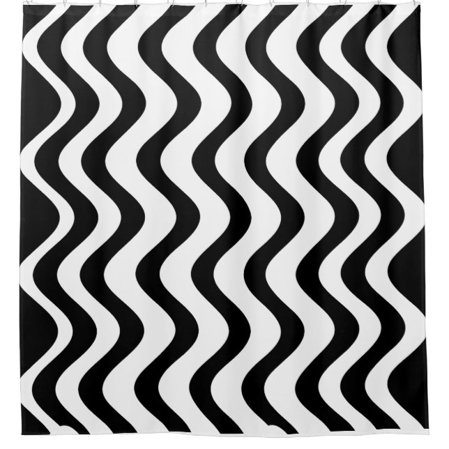 Black wavy Lines Shower Curtain (Front)