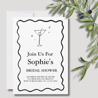 Black Wavy Retro Bridal Shower, Martini Glass Invitation