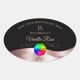 Black Wavy Rose Gold Logo Monogram Product Label