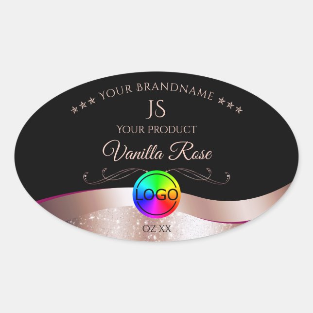 Black Wavy Rose Gold Logo Monogram Product Label (Front)