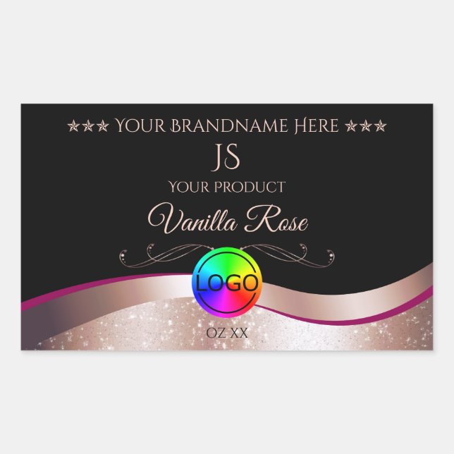 Black Wavy Rose Gold Logo Monogram Product Label (Front)