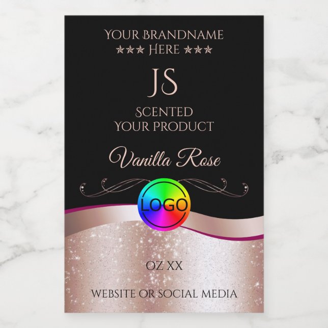 Black Wavy Rose Gold Logo Monogram Product Label (Single Label)