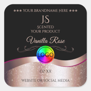Black Wavy Rose Gold Logo Monogram Product Label
