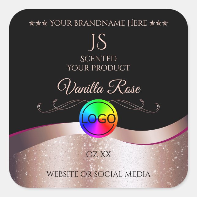 Black Wavy Rose Gold Logo Monogram Product Label (Front)