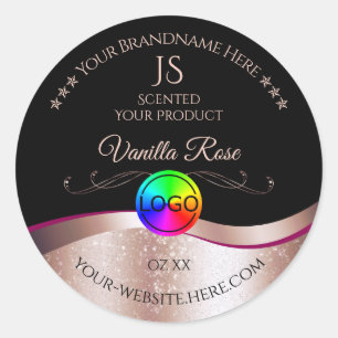 Black Wavy Rose Gold Logo Monogram Product Label