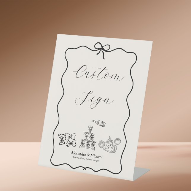 Black Wavy Whimsical Italian Doodle Wedding Pedestal Sign (Creator Uploaded)