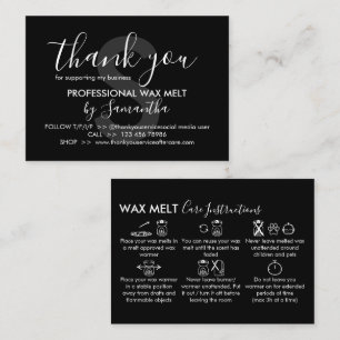 Black Wax Melt Care Instructions Thank You Business Card