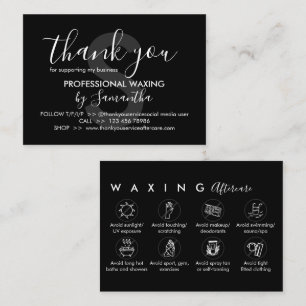 Black Waxing after care advices Thank You Business Card