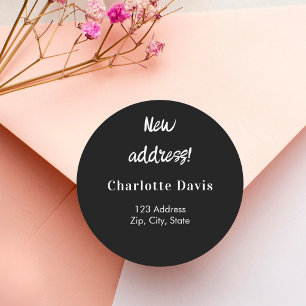 Black we have moved new address classic round sticker