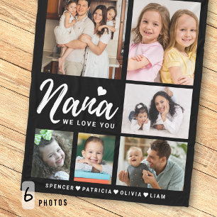 Black We Love You Nana Grandkids 6 Photo Collage Fleece Blanket