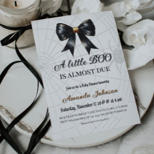 Black Web Halloween Little Boo Bow Baby Shower Invitation