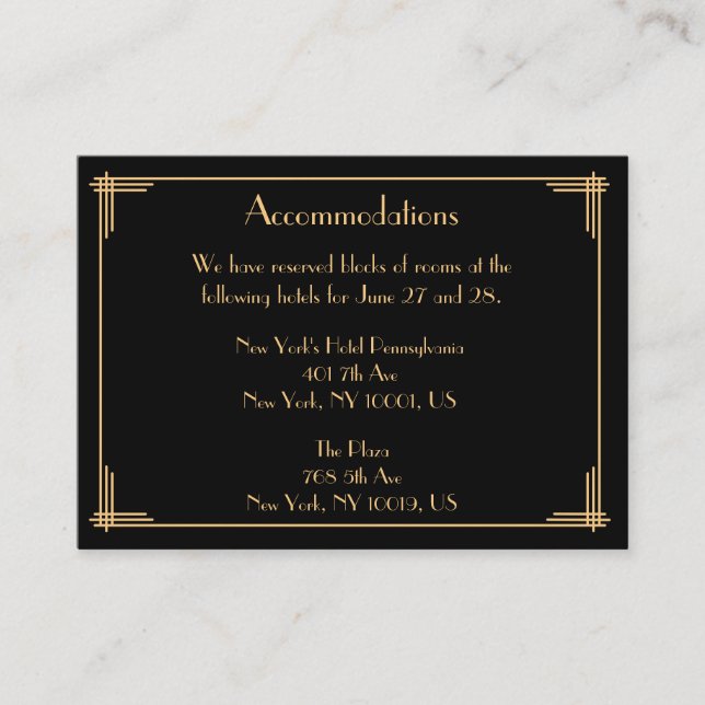 Black Wedding Accommodation Cards (Front)