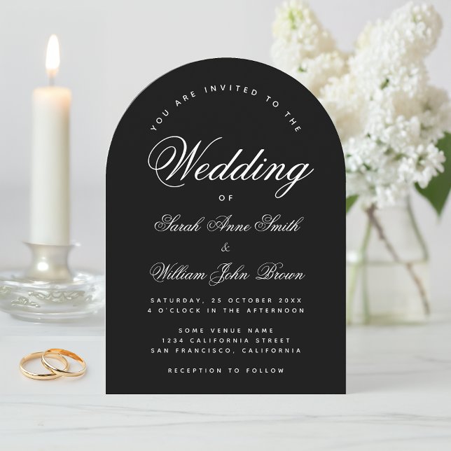 Black Wedding Arch Simple Calligraphy Modern Invitation (Creator Uploaded)