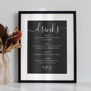 Black Wedding Bar Menu   Modern Script Drinks Poster