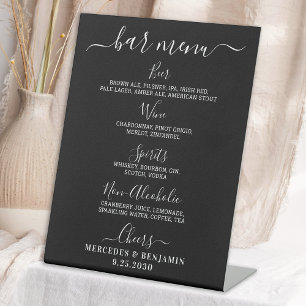 Black Wedding Bar Personalised Drink Menu Pedestal Sign