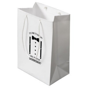 Black Wedding Bow Tie Groomsman Proposal Medium Gift Bag