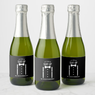 Black Wedding Bow Tie Groomsman Proposal Sparkling Wine Label