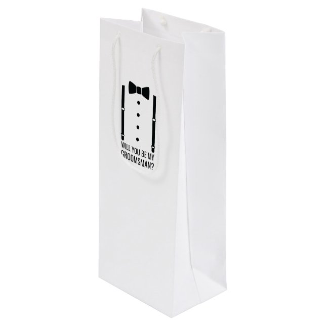 Black Wedding Bow Tie Groomsman Proposal Wine Gift Bag (Front Angled)