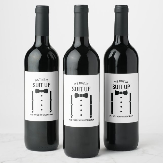 Black Wedding Bow Tie Groomsman Proposal Wine Label (Bottles)