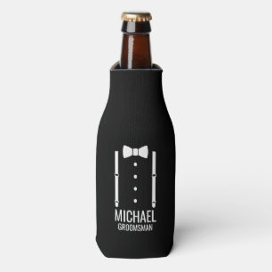 Black Wedding Bow Tie Personalised Groomsmen Bottle Cooler