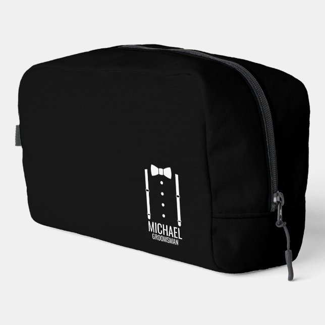 Black Wedding Bow Tie Personalised Groomsmen Dopp Kit (Right Corner)