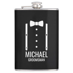 Black Wedding Bow Tie Personalised Groomsmen Hip Flask
