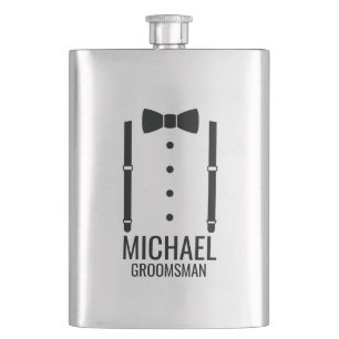 Black Wedding Bow Tie Personalised Groomsmen Hip Flask