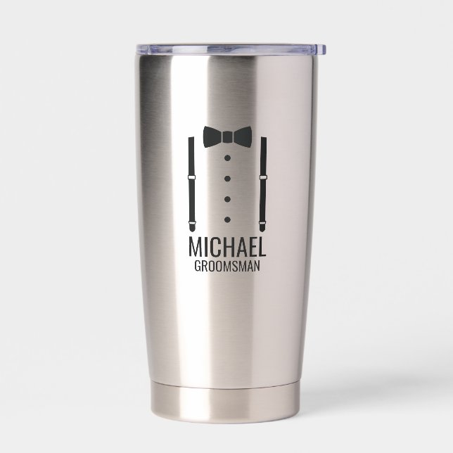 Black Wedding Bow Tie Personalised Groomsmen Insulated Tumbler (Left)