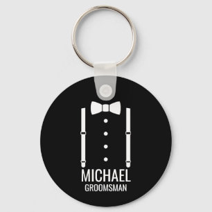 Black Wedding Bow Tie Personalised Groomsmen Key Ring