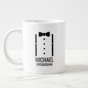 Black Wedding Bow Tie Personalised Groomsmen Large Coffee Mug
