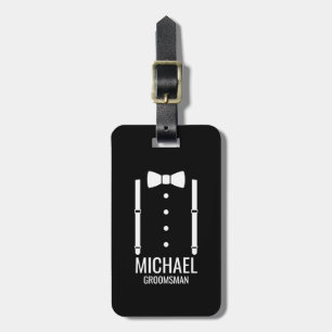 Black Wedding Bow Tie Personalised Groomsmen Luggage Tag