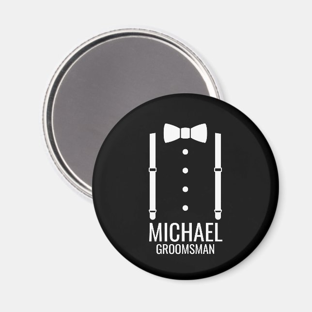 Black Wedding Bow Tie Personalised Groomsmen Magnet (Front/Back)
