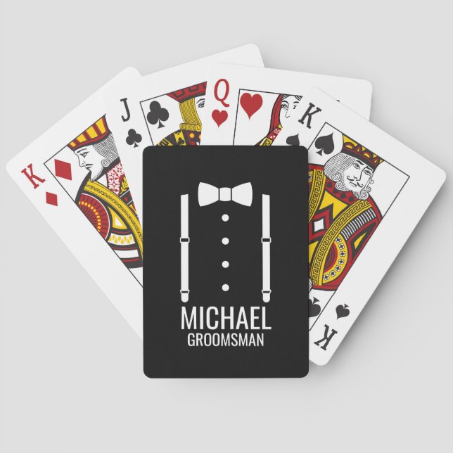 Black Wedding Bow Tie Personalised Groomsmen Playing Cards (Back)