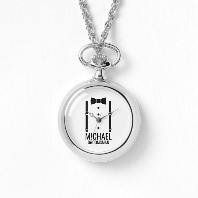 Black Wedding Bow Tie Personalised Groomsmen Watch (Front)