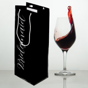 Black Wedding Bridesmaid Stylised Script Wine Gift Bag