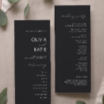 Black Wedding Ceremony Program Template<br><div class="desc">Walk your loved ones through every step of your ceremony with our Wedding Programs Template. The names of you and your partner swirl at the top of every card with your unforgettable moments. Match your wedding theme perfectly when you customise with endless combinations of colours and fonts!</div>