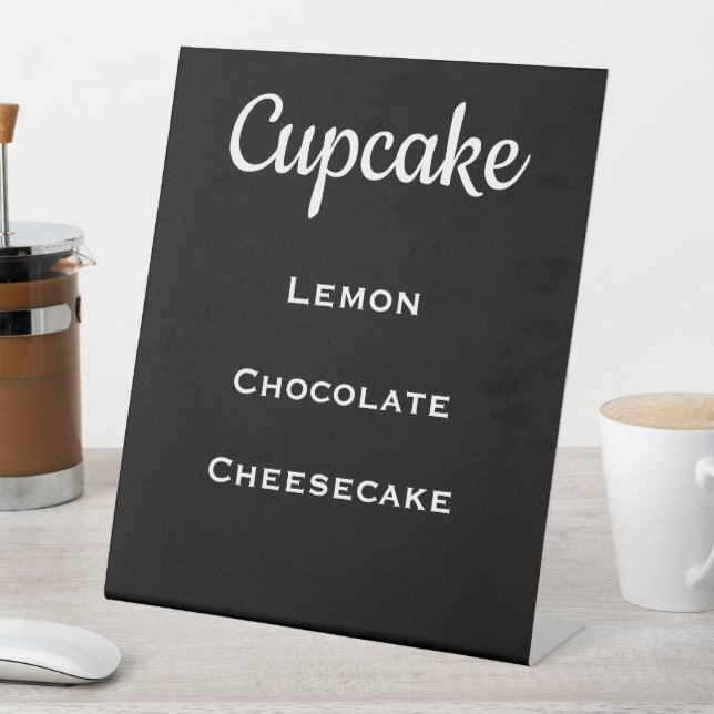 Black Wedding Cupcake Menu Pedestal Sign (In SItu)