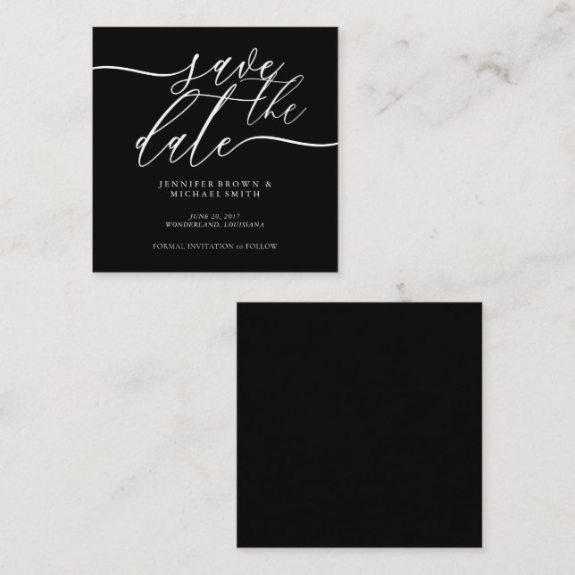 Black Wedding Custom Photo Mini Save the Date Enclosure Card (Front/Back)