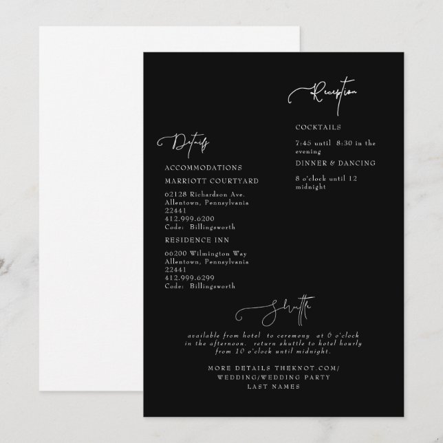 Black Wedding Detail Invitation (Front/Back)