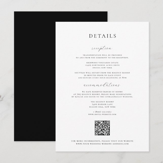 Black Wedding Details Card (Front/Back)